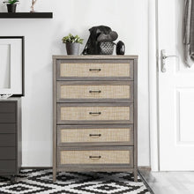 Load image into Gallery viewer, Dresser Rustic Storage Freestanding Wooden Cabinet with 5 Rattan Drawers-Oak