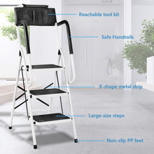 Load image into Gallery viewer, 3-Step Non-slip Folding Stool Ladder with Handrails