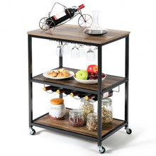 Load image into Gallery viewer, 3-Tier Metal Frame Rolling Kitchen Island Trolley Cart-Natural