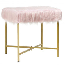 Load image into Gallery viewer, Faux Fur Ottoman Decorative Stool with Metal Legs