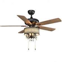 Load image into Gallery viewer, 52" Crystal Ceiling Fan Lamp w/ 5 Reversible Blades-Black
