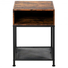 Load image into Gallery viewer, Industrial Nightstand End Side Table with Mesh Shelf