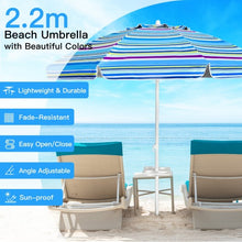 Load image into Gallery viewer, 7.2 FT Portable Outdoor Beach Umbrella with Sand Anchor and Tilt Mechanism for Poolside and Garden-Blue