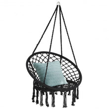 Load image into Gallery viewer, Hanging Macrame Hammock Chair with Handwoven Cotton Backrest-Black