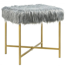 Load image into Gallery viewer, Faux Fur Ottoman Decorative Stool with Metal Legs
