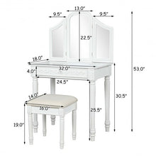 Load image into Gallery viewer, Vanity Dressing Makeup Table Set with Tri-Folding Mirror and Stool-White