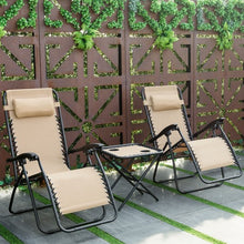 Load image into Gallery viewer, 3 pcs Folding Portable Zero Gravity Reclining Lounge Chairs Table-Beige