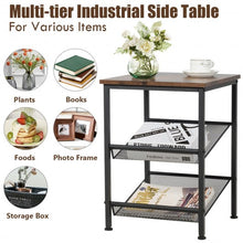 Load image into Gallery viewer, 3-Tier Industrial End Side Table Nightstand Adjustable Shelves