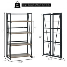 Load image into Gallery viewer, 4-Tier Folding Bookshelf No-Assembly Industrial Bookcase Display Shelves