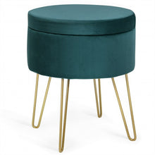 Load image into Gallery viewer, Round Velvet Storage Ottoman Footrest Stool Vanity Chair w/Metal Legs-Dark Green