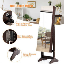 Load image into Gallery viewer, Standing Jewelry Armoire Cabinet with Full Length Mirror-Brown