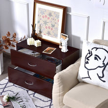 Load image into Gallery viewer, 2-Drawer Dresser Horiztonal Organizer End Table Nightstand with Handle Wood-Brown