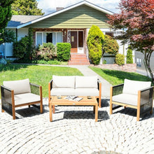 Load image into Gallery viewer, 4 Pcs Acacia Wood Outdoor Patio Furniture Set with Cushions-White