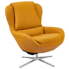 Load image into Gallery viewer, Swivel Top Grain Leather Lounge Armchair Rocking Chair with Ottoman-Yellow