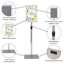 Load image into Gallery viewer, 8.5" x 11" Aluminum Adjustable Pedestal Poster Stand Holder-Silver