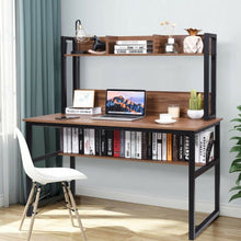 Load image into Gallery viewer, Storage Writing Desk Computer Desk with Hutch & Bookshelf-Walnut