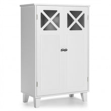Load image into Gallery viewer, Wooden Freestanding Storage Cabinet with Visible Windows and 1 Adjustable Shelf