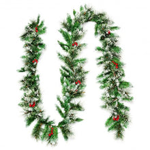 Load image into Gallery viewer, 9ft Pre-lit Snow Flocked Tips Christmas Garland with  Red Berries 50 Lights