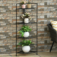 Load image into Gallery viewer, 4 Tier Folding Metal Shelf Plant Stand Storage Open Shelf Corner Display Rack