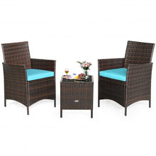 Load image into Gallery viewer, 3Pcs Patio Rattan Furniture Set Cushioned Sofa and Glass Tabletop Deck-Blue