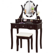 Load image into Gallery viewer, Touch Switch Makeup Dressing Vanity Table Set with 10 Light Bulbs-Coffee