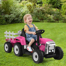 Load image into Gallery viewer, 12V Kids Ride On Tractor with Trailer Ground Loader-Pink