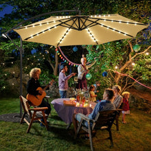 Load image into Gallery viewer, 10 Ft Solar LED Offset Umbrella with 40 Lights and Cross Base for Patio-Tan