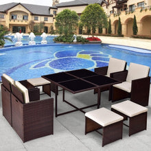 Load image into Gallery viewer, 9 pcs Wicker Rattan Cube Garden Furniture Set