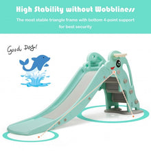 Load image into Gallery viewer, 3-in-1 Kids Climber Slide Play Set with Basketball Hoop and Ball-Green