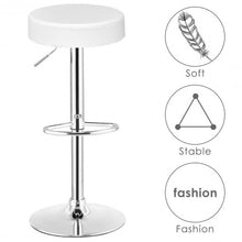 Load image into Gallery viewer, Set of 2 Adjustable Round PU Leather Swivel Barstool with Chrome Footrest-White
