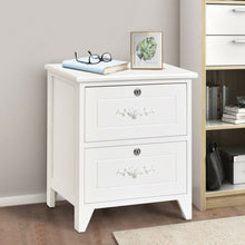 Load image into Gallery viewer, Solid Wood Elegant Storage Nightstand w/ 2 Locking Drawers-White