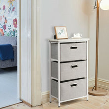 Load image into Gallery viewer, 3-Drawer Fabric Dresser Storage Tower Vertical Foldable Pull Bins-White