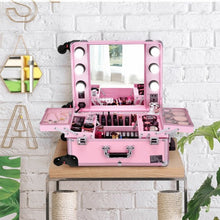 Load image into Gallery viewer, Studio Artist Train Rolling Makeup Case Light Wheeled Organizer-Pink