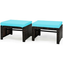 Load image into Gallery viewer, 2 Pieces Cushioned Patio Rattan Ottoman Foot Rest-Turquoise