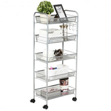 Load image into Gallery viewer, 5 Tier Mesh Rolling File Utility Cart Storage Basket-Gray