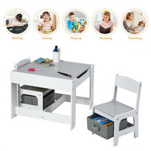 Load image into Gallery viewer, Kids Table Chairs Set With Storage Boxes Blackboard Whiteboard Drawing-White