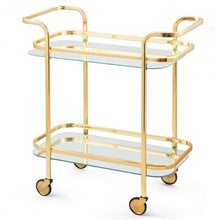 Load image into Gallery viewer, 2 Tier Metal Frame Rolling Kitchen Cart with Glass Shelves