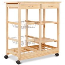Load image into Gallery viewer, Rolling Wood Kitchen Trolley Cart Island Shelf w/ Storage Drawers Baskets New-Natural