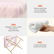 Load image into Gallery viewer, Faux Fur Ottoman Decorative Stool with Metal Legs