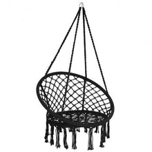 Load image into Gallery viewer, Hanging Macrame Hammock Chair with Handwoven Cotton Backrest-Black