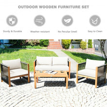 Load image into Gallery viewer, 4 Pcs Acacia Wood Outdoor Patio Furniture Set with Cushions-White