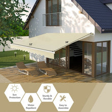 Load image into Gallery viewer, 12' x 10' Retractable Patio Awning Aluminum Sunshade Shelter-Beige