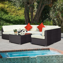 Load image into Gallery viewer, 7 pcs Rattan Cushioned Sofa and Table Set