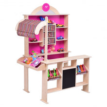 Load image into Gallery viewer, Pink Kids Wooden Toy Shop Market Shopping Pretend Play Set