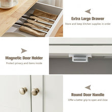 Load image into Gallery viewer, Kitchen Cart with Rubber Wood Top 3 Tier Wine Racks 2 Cabinets-White