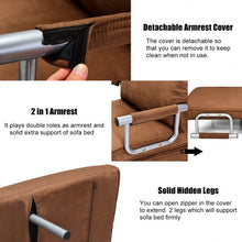Load image into Gallery viewer, Chamois Convertible Sleeper Bed Arm Sofa with Pillow-Brown