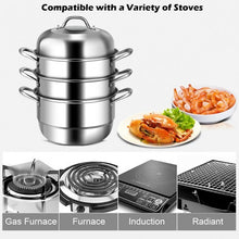 Load image into Gallery viewer, 3 Tier Stainless Steel Cookware Pot Saucepot Steamer