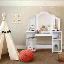 Load image into Gallery viewer, Kids Tri Folding Mirror Makeup Dressing Vanity Table Set-White