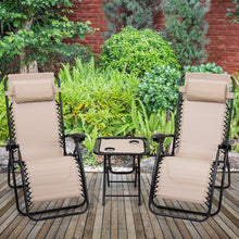 Load image into Gallery viewer, 3 pcs Folding Portable Zero Gravity Reclining Lounge Chairs Table-Beige