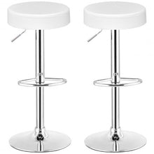 Load image into Gallery viewer, Set of 2 Adjustable Round PU Leather Swivel Barstool with Chrome Footrest-White